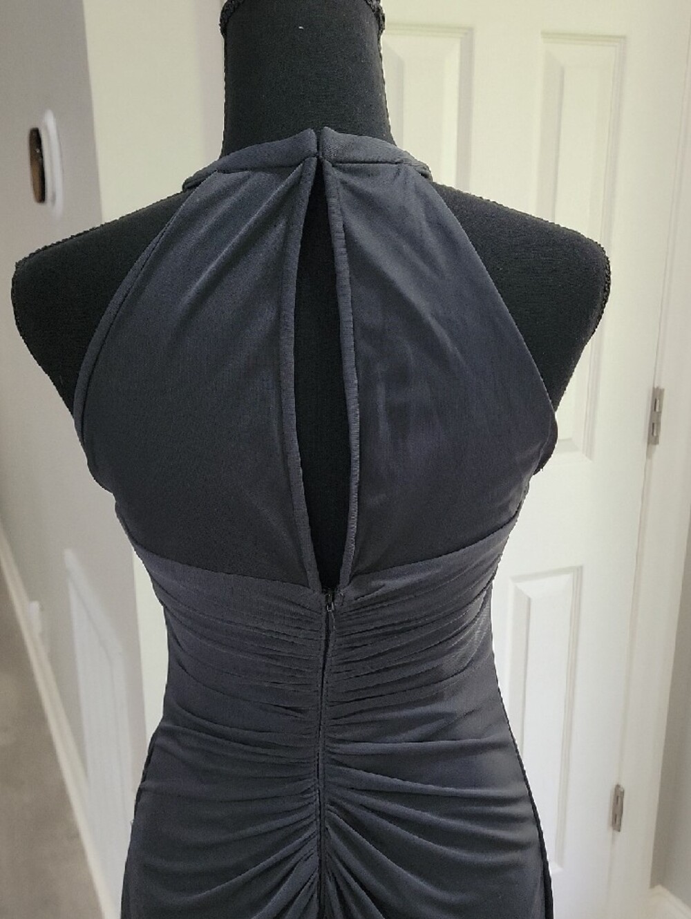 David's Bridal Charcoal Halter Chiffon Maxi Dress - Picture 7 of 10